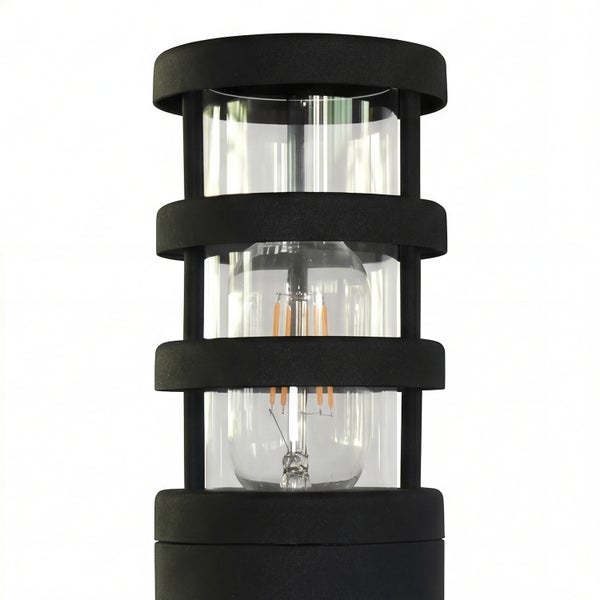 Schwarze Sockelleuchte mit Glühbirne