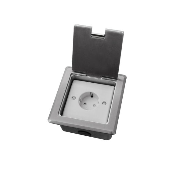 Quadratische Bodensteckdose mit Klappdeckel für den Innenbereich