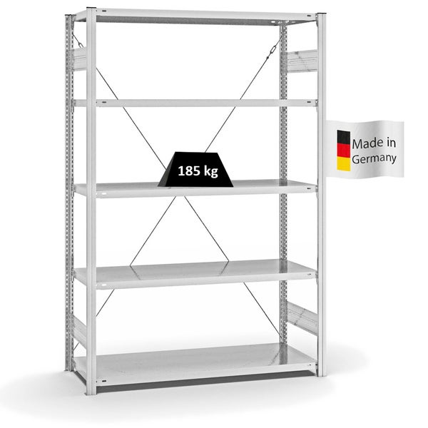 PROREGAL Fachbodenregal Stecksystem T-Profil Light-Duty Grundregal HxBxT 200 x 130 x 50 cm 5 Ebenen Fachlast 185 kg Einseitig Nutzbar Lichtgrau