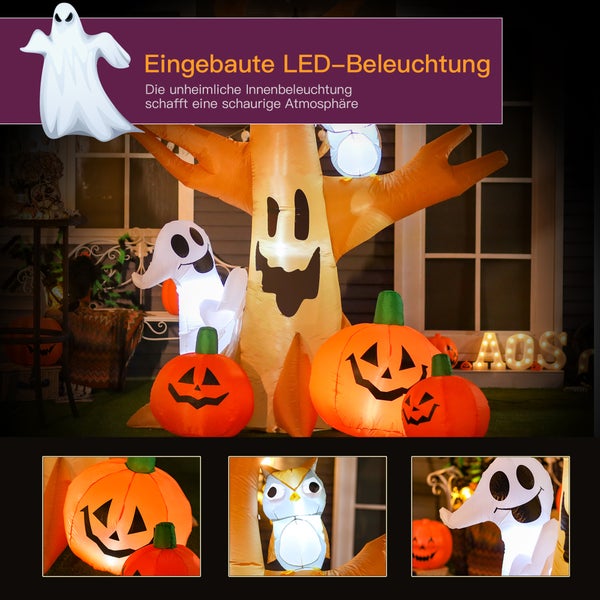 HOMCOM Halloween Aufblasbares Spukgespenst, 120/ 240 cm, Polyestergewebe, Weiß