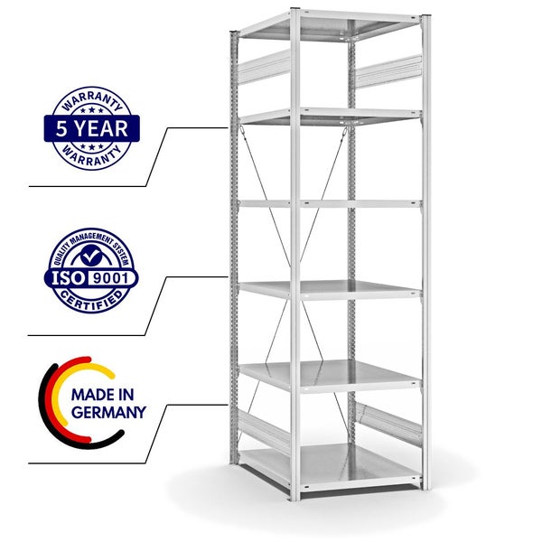 PROREGAL Fachbodenregal Stecksystem T-Profil Light-Duty Grundregal HxBxT 250 x 75 x 80 cm 6 Ebenen Fachlast 130 kg Einseitig Nutzbar Lichtgrau