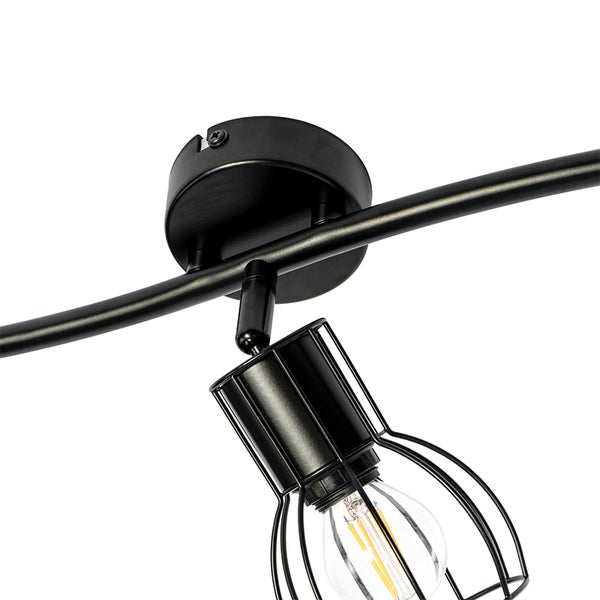 Schwarze Deckenleuchte mit Käfigschirm und Leuchtmittel