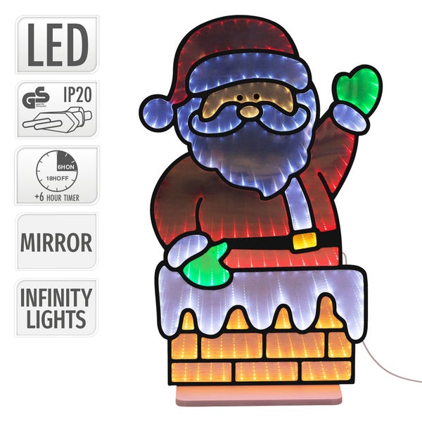 Weihnachtsmann LED Leuchtfigur mit Infinity Effekt und Timer für Innenräume.