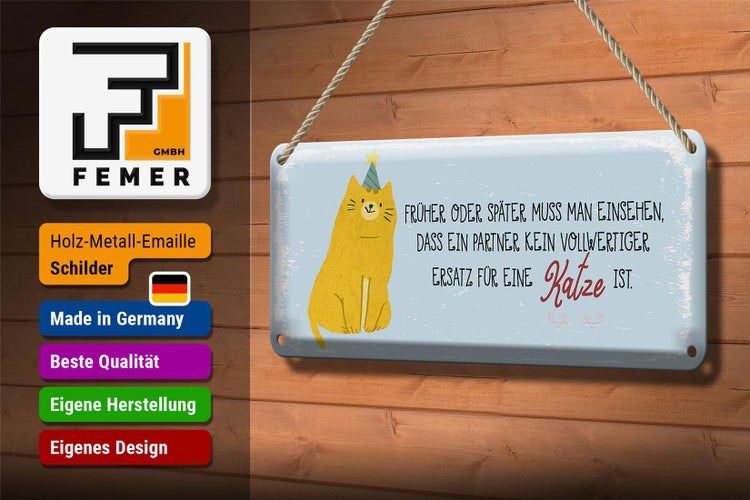 Blechschild Spruch kein Ersatz für eine Katze 27x10cm Dekoration