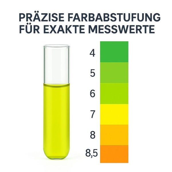 Präzise Farbabstufung für exakte Messwerte dargestellt mit einem Reagenzglas und einer Farbskala.
