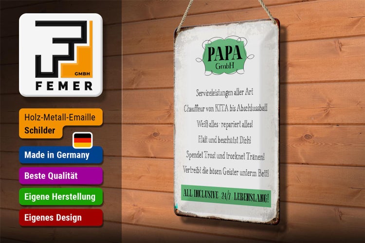 Blechschild Spruch 20x30cm Papa GmbH 24/7 lebenslang