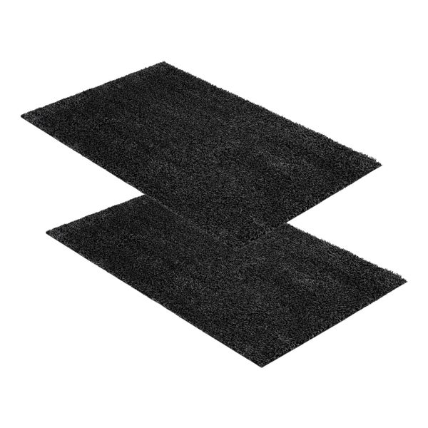 Set aus zwei schwarzen Badematten mit Hochflor, rechteckig.