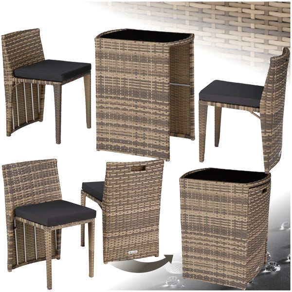 Rattanset tectake Hamburg zusammenschiebbar mit Aluminiumgestell natur