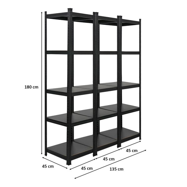 Berlinlodge Mega Deal 3x Wohnregal Ragnar, HxBxT 180x45x45cm, Fachlast 100kg, Matt Shwarz, Bücherregal, Standregal, Büroregal für Wohnzimmer