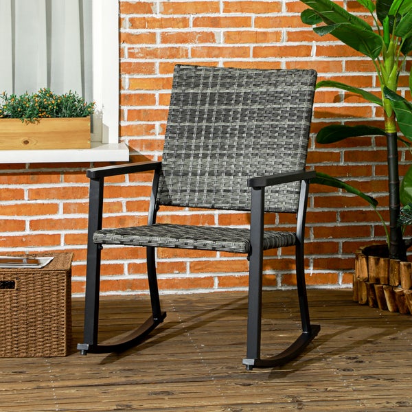 Outsunny Rattan Schaukelstuhl, für Balkon, Terrasse, 62 x 75 x 95 cm, Stahl, PE Rattan, Grau