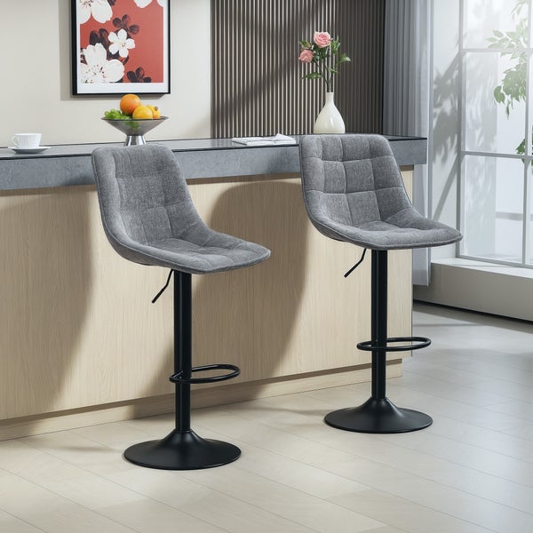 HOMCOM Barhocker 2er-Set, Gepolstert Barstuhl mit Lehne, Stahlgestell, Chenille-Optik, Höhenverstellbare Küchenstühle mit Fußstütze 360° Drehbar Tresenhocker für Küche, Wohnzimmer Dunkelgrau