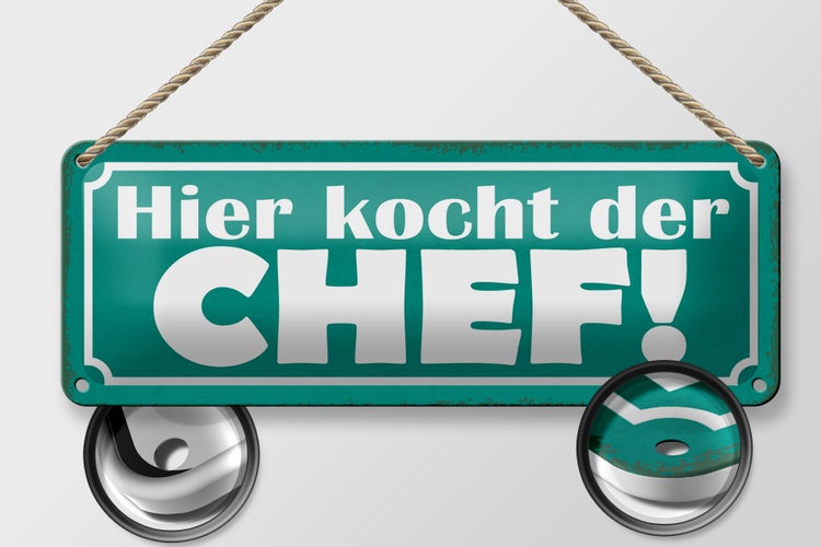 Blechschild Spruch 27x10cm hier kocht der Chef Dekoration