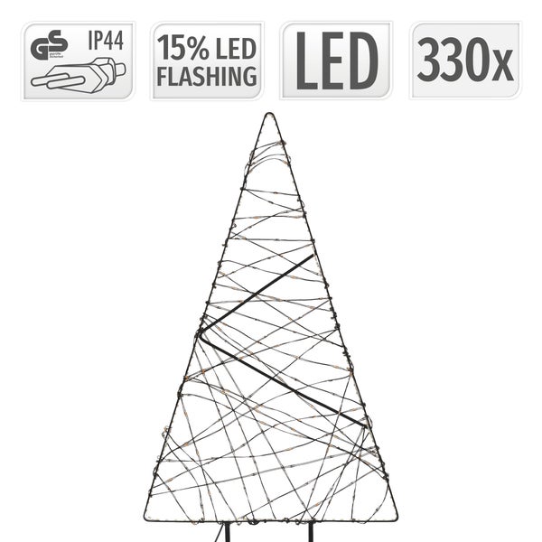 Weihnachtsbaum-Silhouette aus Draht mit 330 LED Lichtern, 15 Prozent Blinkfunktion, spritzwassergeschützt für den Außenbereich