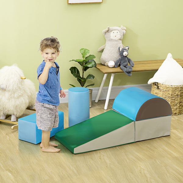 HOMCOM Softbausteine, 5er-Set Schaumstoff, 40,6L x 40,6B x 20,3H cm, Kunstleder, EPE, Blau