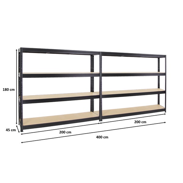 PROREGAL Mega Deal 2x Schwerlastregal Dino HxBxT 180 x 200 x 45 cm Fachlast 500 kg Schwarz