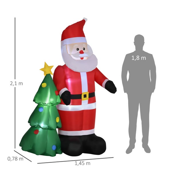 Outsunny Aufblasbarer 210 cm Weihnachtsmann mit Weihnachtsbaum LED  Selbstaufblasende Wasserdichte Weihnachtsdeko Weihnachtsbeleuchtung für Innen- und Außenbereich