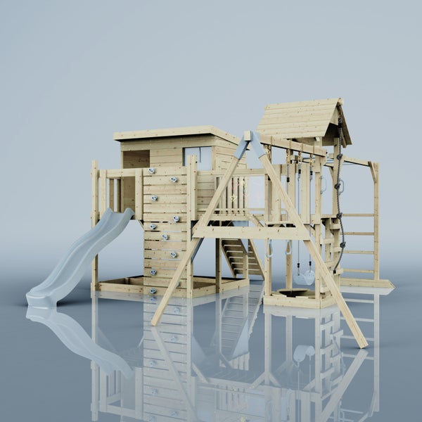 Spielplatz mit Rutsche, Kletterwand und Schaukel