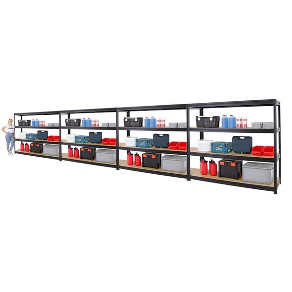 PROREGAL Mega Deal 4er-Sparset Profi-Schwerlastregal DINO HxBxT 180x180x60cm Fachlast 500kg Schwarz