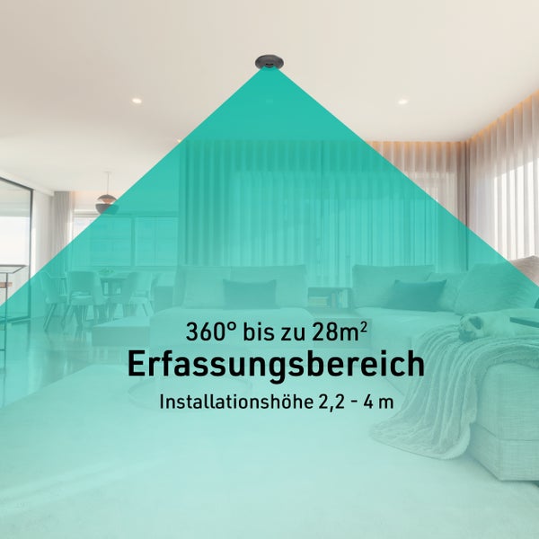 Bewegungsmelder mit einem Erfassungsbereich von 360 Grad bis zu 28 Quadratmeter