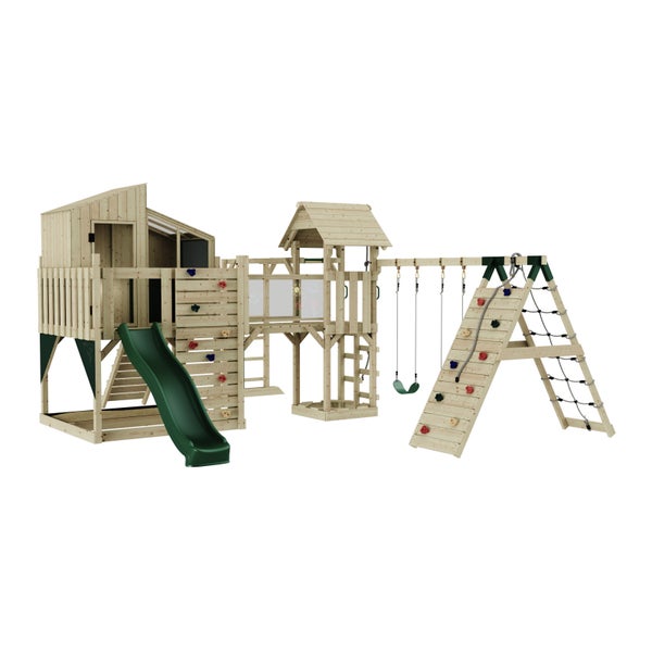 Spielplatz mit Schaukel, Rutsche und Kletterwand für den Garten