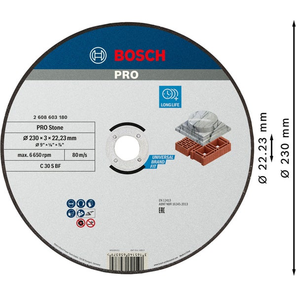 Bosch PRO Stone Trennscheibe 230 x 3 x 22,23 mm - 2608603180