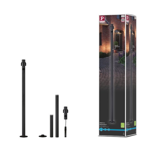 Paulmann ModuShine Sockelleuchte Bollard Base L zur Außenbeleuchtung mit Montagezubehör und Produktverpackung