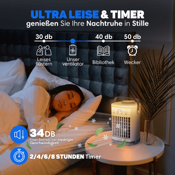 Vulpes Goods Mini-Klimaanlage -  Mobile Klimaanlage - Luftkühler - 4 Windgeschwindigkeiten - 2 Luftbefeuchtungsmodi - Timer