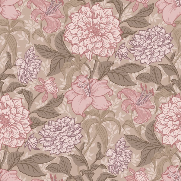 Floral gemustertes Tapetenmuster mit Dahlien und Lilien
