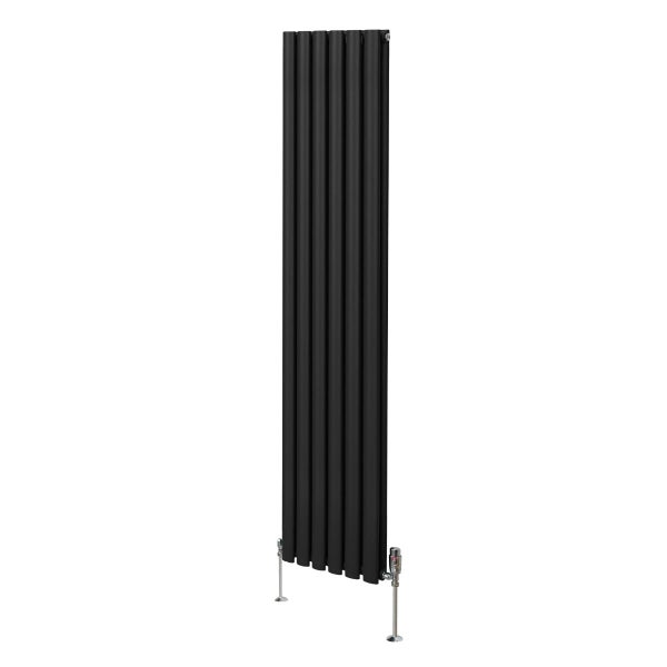 Oval Röhrenheizkörper & Chrom Thermostatventile – 1800mm x 360mm - Schwarz