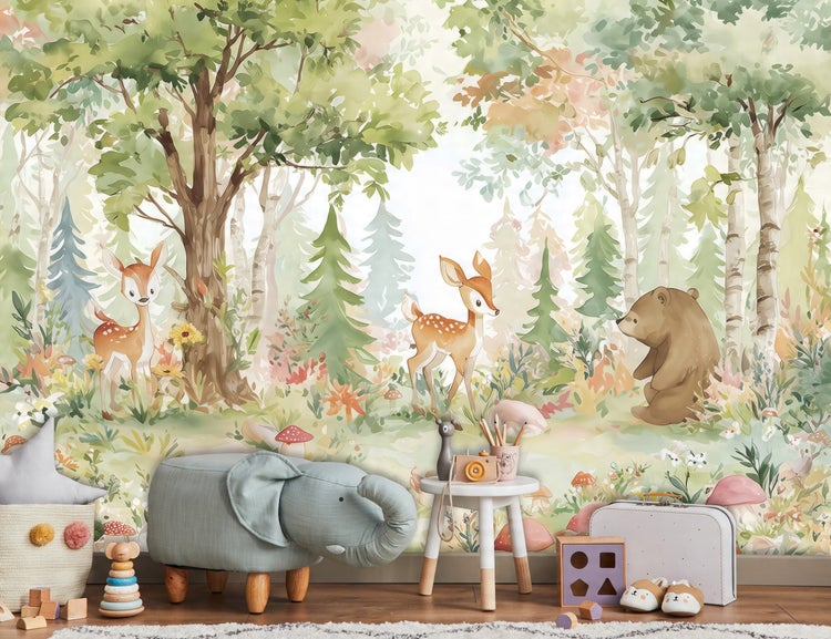 Fototapete Kinderzimmer Wald Tiere Kinder Vlies Tapete 250x175 cm