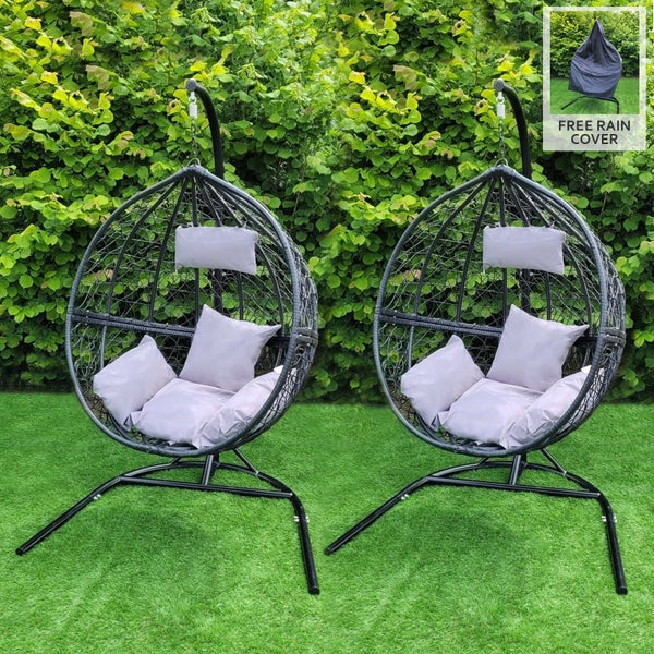 2 Polyrattan Hängesessel Schwarz