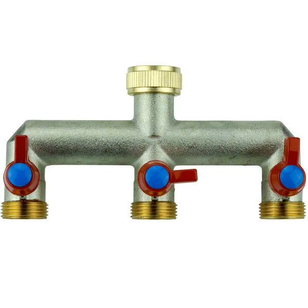 V-3HN. Verteiler 3-Wege mit Absperrhähnen 3/4IG - 3x3/4AG (vernickelt)