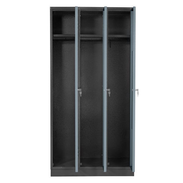 PROREGAL Garderobenschrank Ermine mit 3 Türen | HxBxT 178x89x50cm | Anthrazitgrau/Silbergrau | Spind, Aufbewahrungsspind, Arbeitsschrank