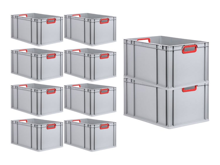 PROREGAL Spar Set 10x Eurobox Nextgen Color HxBxT 32 x 40 x 60 cm 65 Liter  Griffe Rot Offen Verstärkter Boden Eurobehälter Transportbox
