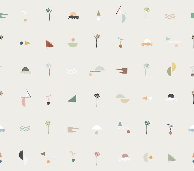 Tapete mit geometrischen Formen und Tiermotiven