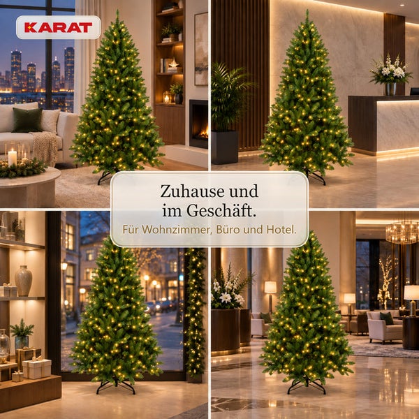 Künstlicher Weihnachtsbaum mit Beleuchtung von Karat für den privaten Wohnbereich sowie gewerbliche Räume wie Büros und Hotellobbys.