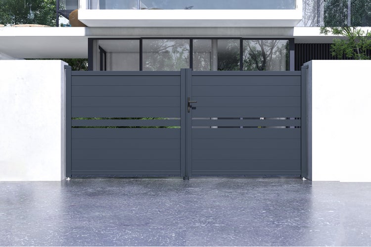 Flügeltor 3,5 m CIMONE H.160 cm Aluminium + Tor CIMONE H160 GRAU
