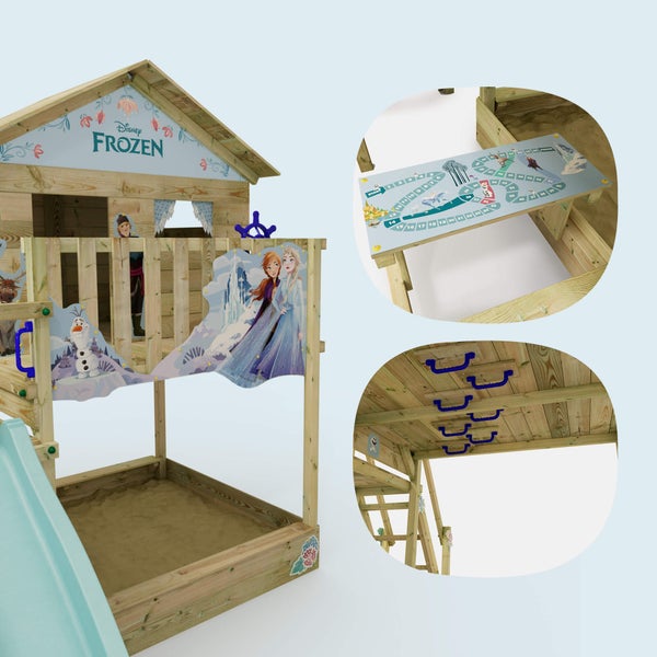 WICKEY Spielturm Disney Die Eiskönigin Quest mit Rutsche, Picknicktisch und Doppelschaukel