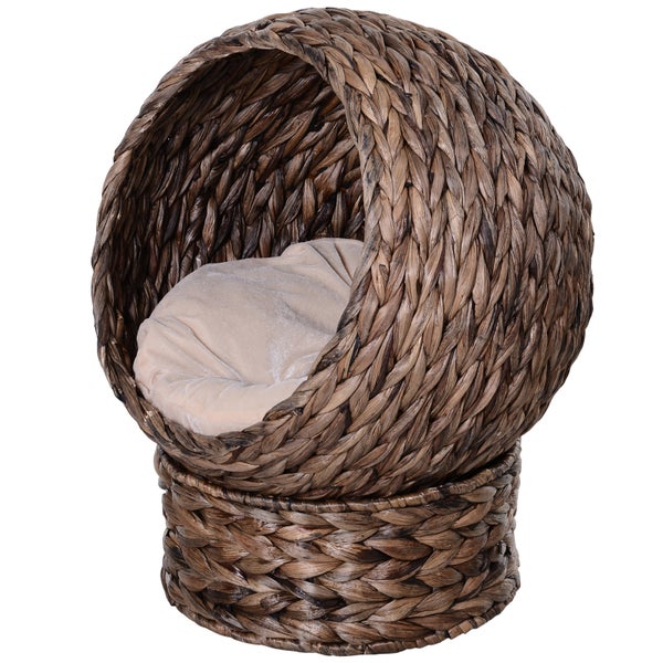 PawHut Rattan Katzenkorb, 50 x 42 x 60 cm, Wasserhyazinthe, Braun