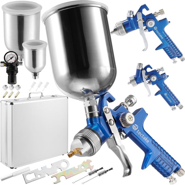 HVLP-Lackierpistolen-Set tectake  inklusive Aluminiumkoffer 0,8 / 1,3 / 1,7 mm-Düse blau