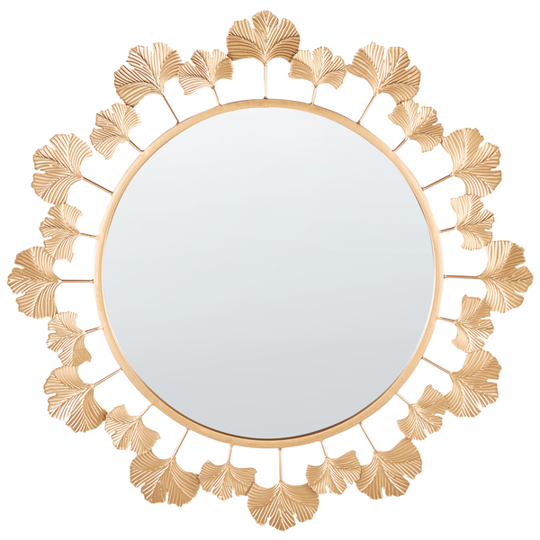 Runder Spiegel mit dekorativem Ginkgo-Blattrahmen