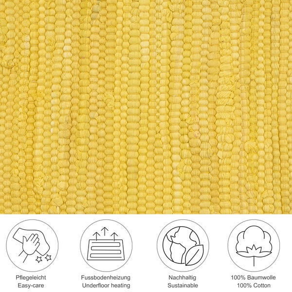 Handgewebter Fleckerlteppich aus Baumwolle Chindi Gelb 60x120 cm