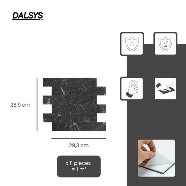 Dalsys selbstklebende Mosaikfliese in Marmoroptik, 28,9 mal 29,3 Zentimeter, 11 Stück für 1 Quadratmeter, UV-beständig und wasserfest.