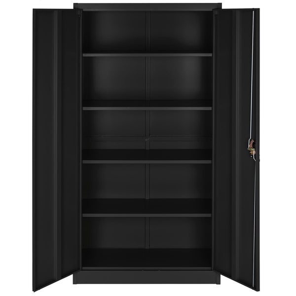Aktenschrank tectake  180 x 90 x 40 cm aus pulverbeschichtetem Stahl schwarz