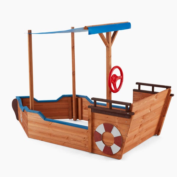 Home Deluxe - Sandkasten MATSCHEKISTE - Segelschiff inkl. Bodenplane und Dach - Maße: 160 x 78 x 103 cm - inkl. Montagematerial I Holzsandkasten Piratenboot Sandbox