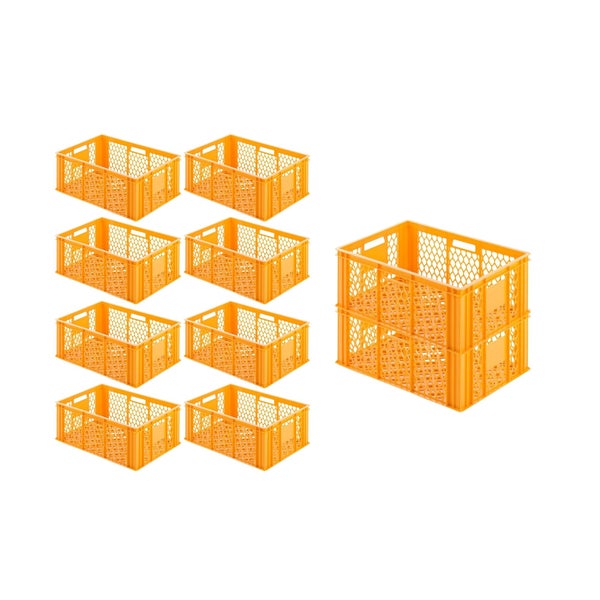 PROREGAL SparSet 10x Eurobehälter Bäcker- und Konditorenkasten HxBxT 25 x 40 x 60 49 Liter Gelb-Orange Brötchenkiste stapelbare Bäckerkiste