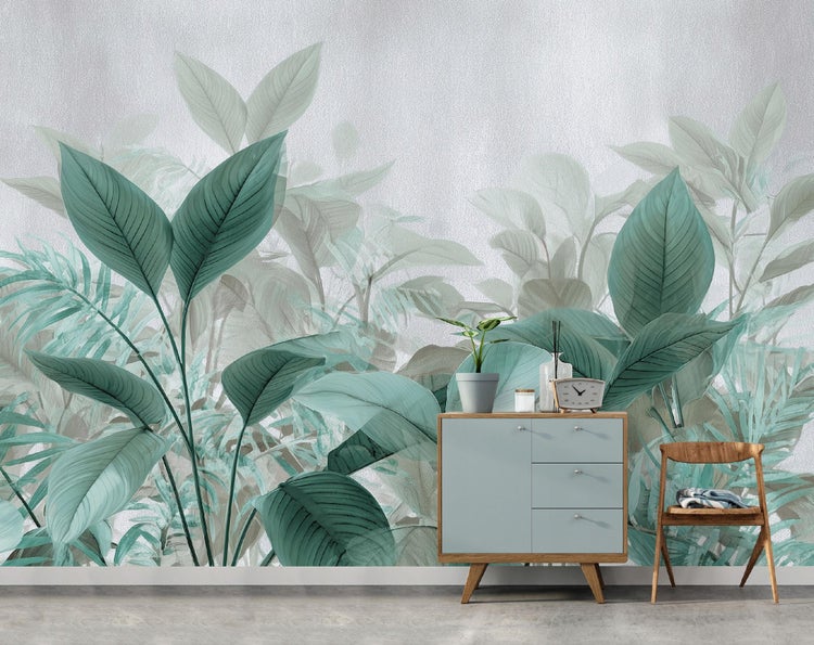 Fototapete Blätter Grün Betonwand Natur Wohnzimmer Vlies Tapete 250x175 cm