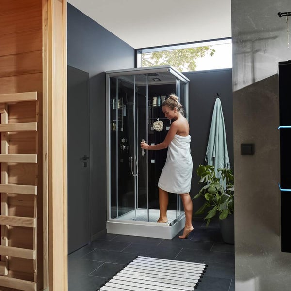 Home Deluxe - Komplettdusche WAVE M - Schwarz, Maße: 90 x 90 - inkl. Radio, Regendusche und komplettem Zubehör I Fertigdusche, Dusche, Duschtempel