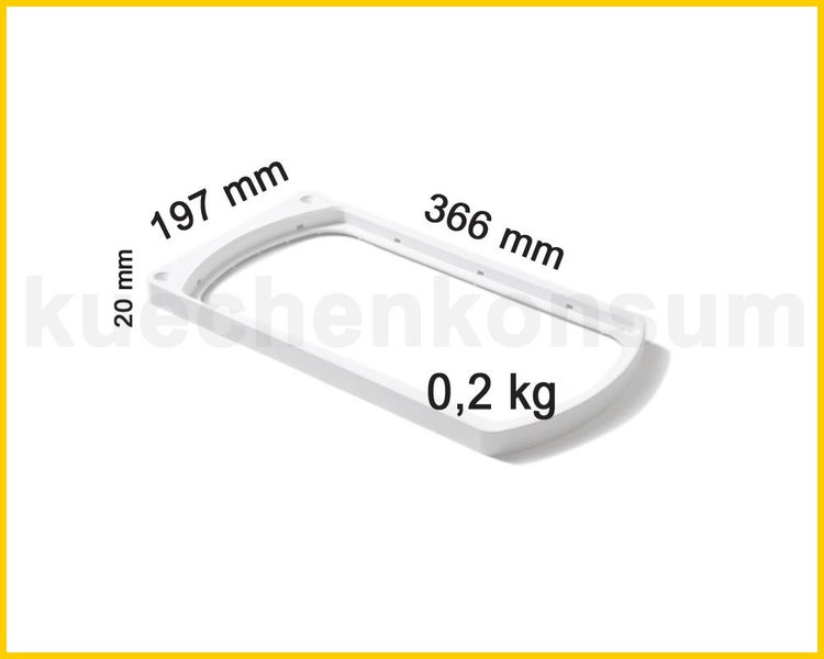 Weißer rechteckiger Rahmen, 366 Millimeter mal 197 Millimeter mal 20 Millimeter, Gewicht 0,2 Kilogramm.