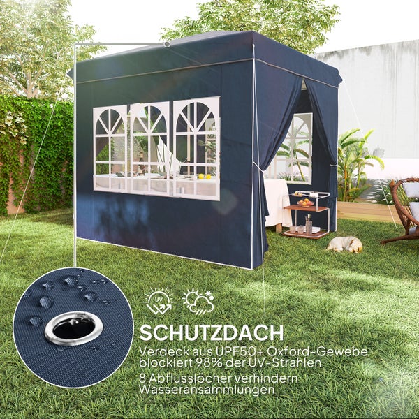 Outsunny Pavillon 2,5x2,5m, wasserabweisend Stabil Winterfest Pop-up Faltpavillon, UV Schutz 50+, Faltbar Partyzelt Gartenzelt mit 4 Seitenteilen Tasche Gartenpavillon für Camping Garten, Dunkelblau